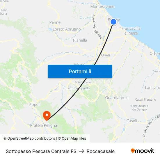 Sottopasso Pescara Centrale FS to Roccacasale map