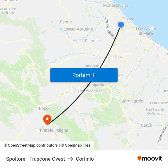 Spoltore - Frascone Ovest to Corfinio map