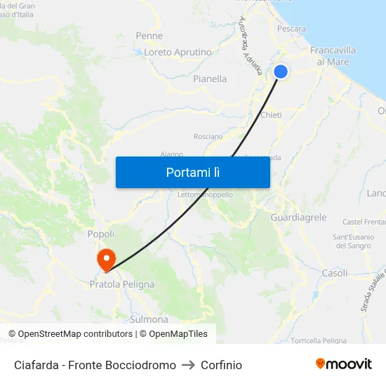 Ciafarda - Fronte Bocciodromo to Corfinio map