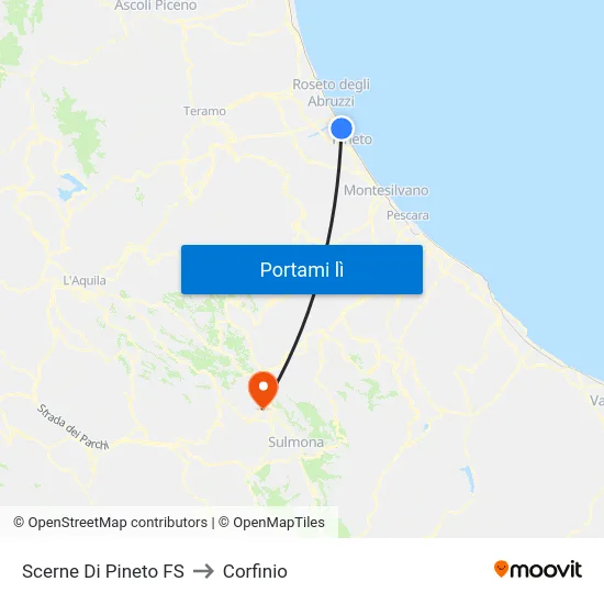 Scerne Di Pineto FS to Corfinio map