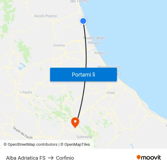 Alba Adriatica FS to Corfinio map