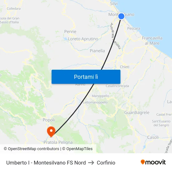 Umberto I - Montesilvano FS Nord to Corfinio map