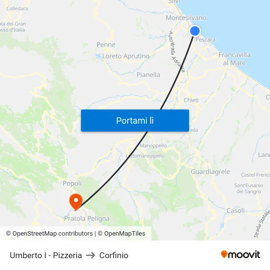 Umberto I - Pizzeria to Corfinio map