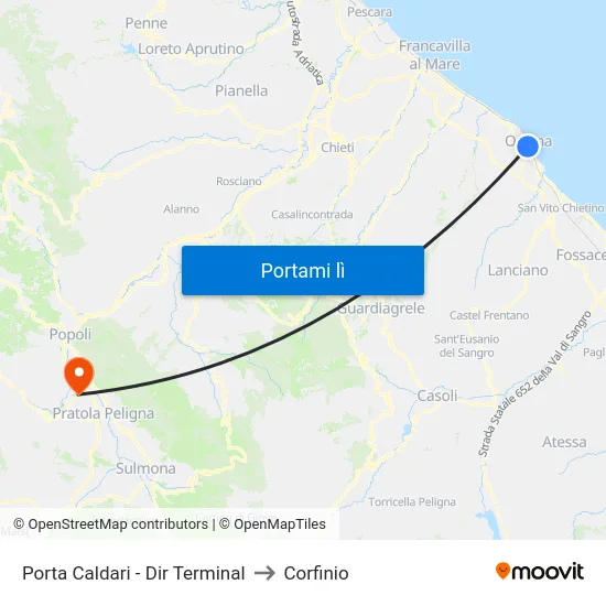 Porta Caldari - Dir Terminal to Corfinio map