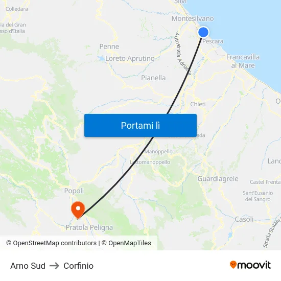 Arno Sud to Corfinio map