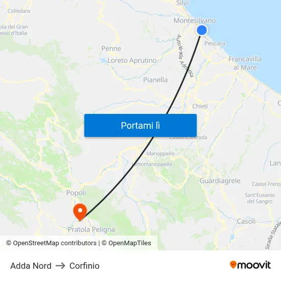 Adda Nord to Corfinio map