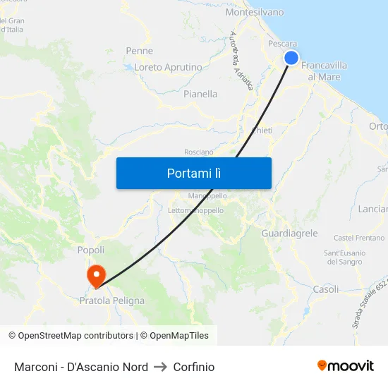 Marconi - D'Ascanio Nord to Corfinio map