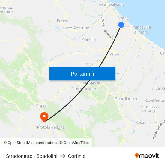 Stradonetto - Spadolini to Corfinio map