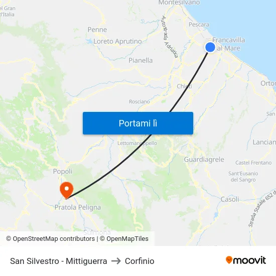 San Silvestro - Mittiguerra to Corfinio map