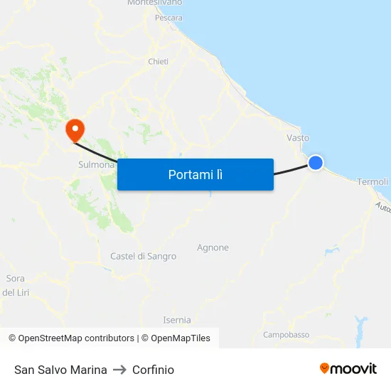 San Salvo Marina to Corfinio map