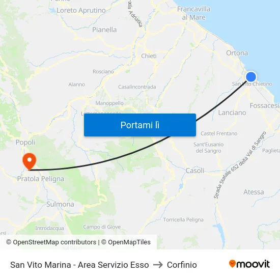 San Vito Marina - Area Servizio Esso to Corfinio map