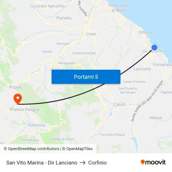 San Vito Marina - Dir Lanciano to Corfinio map
