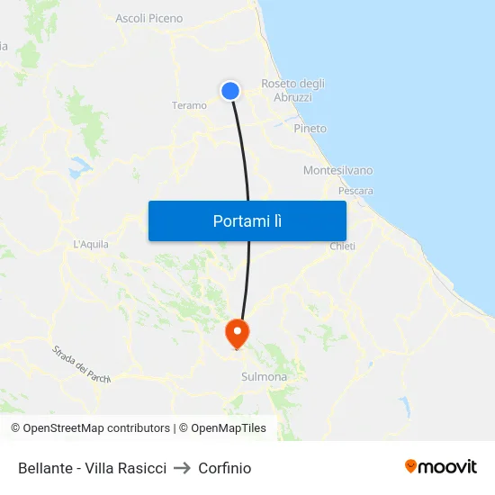 Bellante - Villa Rasicci to Corfinio map