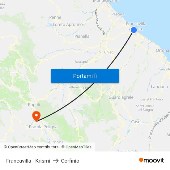 Francavilla - Krismi to Corfinio map
