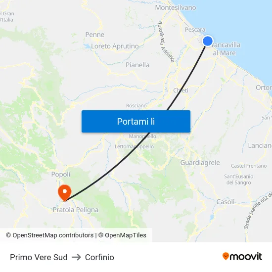 Primo Vere Sud to Corfinio map