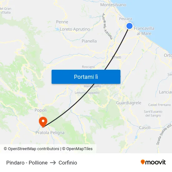 Pindaro - Pollione to Corfinio map