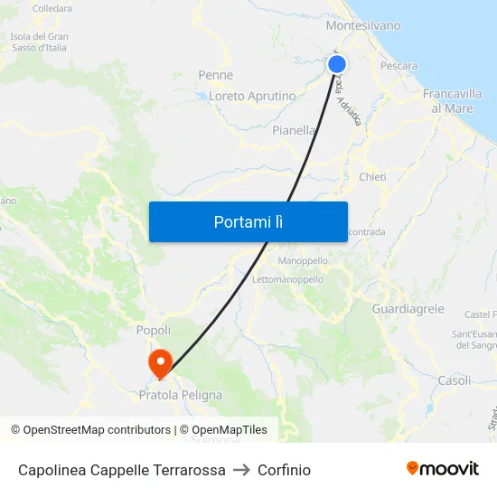 Capolinea Cappelle Terrarossa to Corfinio map