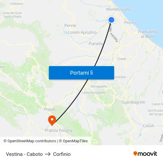 Vestina - Caboto to Corfinio map