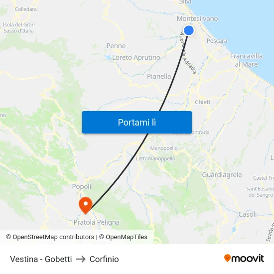 Vestina - Gobetti to Corfinio map