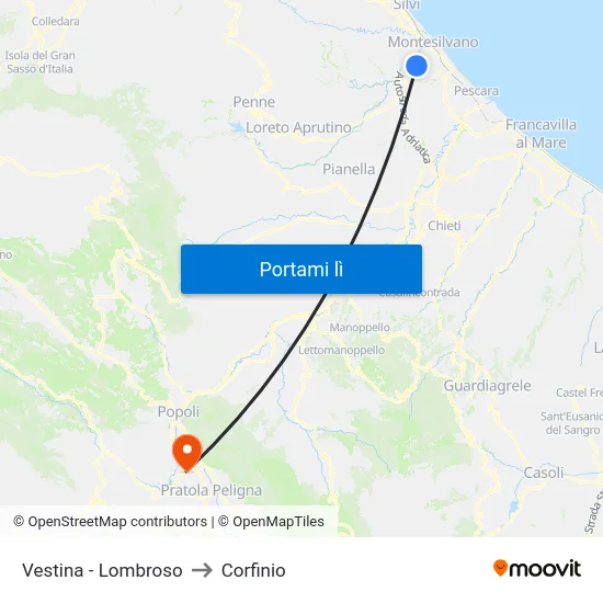 Vestina - Lombroso to Corfinio map