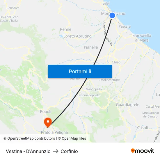 Vestina - D'Annunzio to Corfinio map