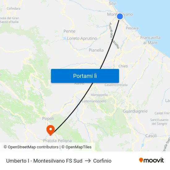 Umberto I - Montesilvano FS Sud to Corfinio map