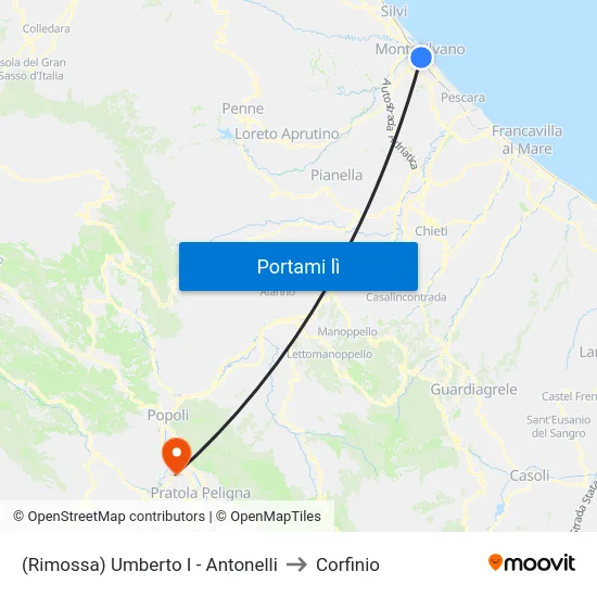 (Rimossa) Umberto I - Antonelli to Corfinio map