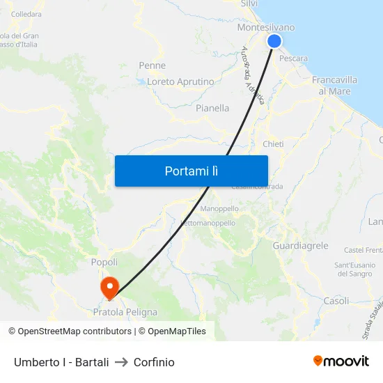 Umberto I - Bartali to Corfinio map