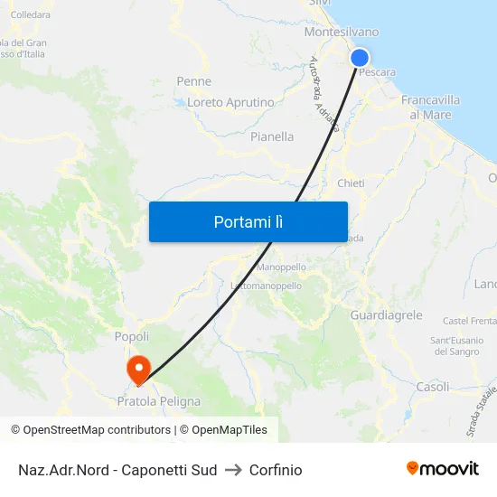 Naz.Adr.Nord - Caponetti Sud to Corfinio map