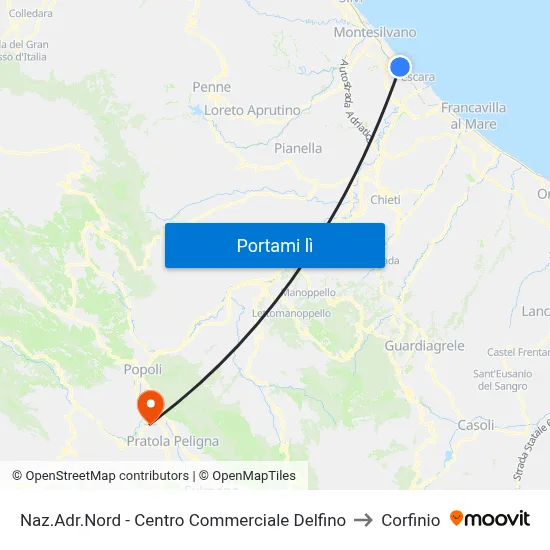 Naz.Adr.Nord - Centro Commerciale Delfino to Corfinio map