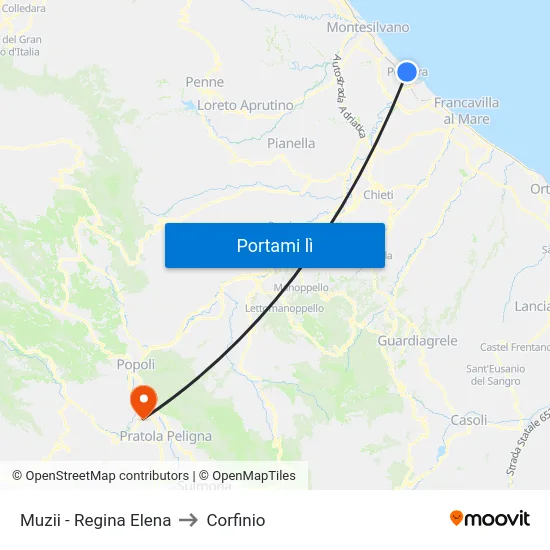 Muzii - Regina Elena to Corfinio map