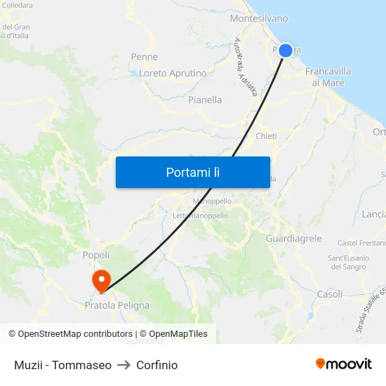 Muzii - Tommaseo to Corfinio map