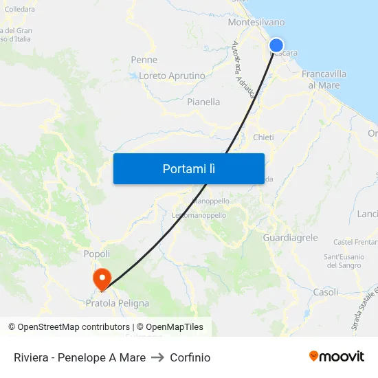 Riviera - Penelope A Mare to Corfinio map