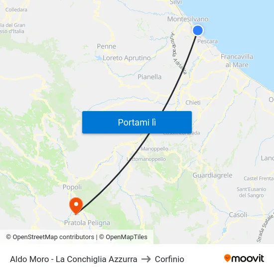 Aldo Moro - La Conchiglia Azzurra to Corfinio map