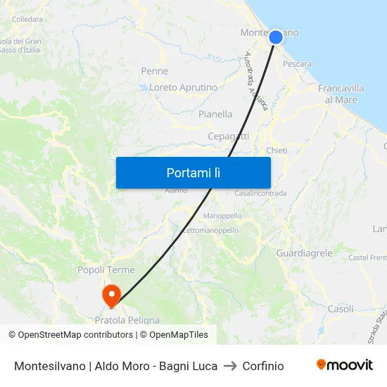 Montesilvano | Aldo Moro - Bagni Luca to Corfinio map