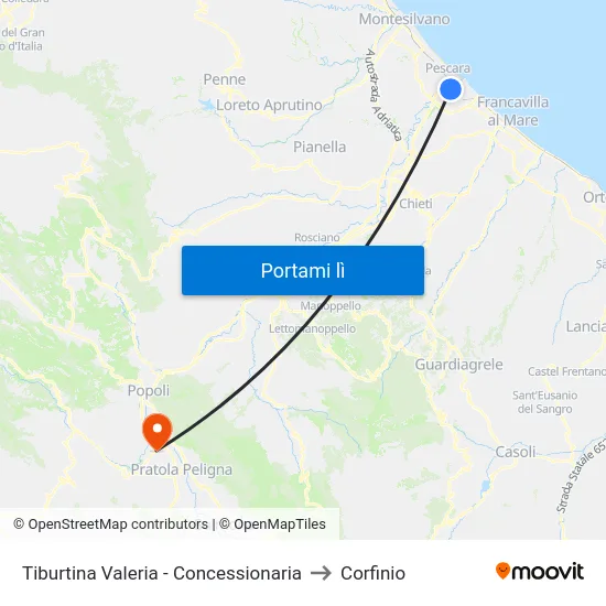 Tiburtina Valeria - Concessionaria to Corfinio map