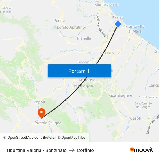 Tiburtina Valeria - Benzinaio to Corfinio map