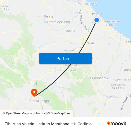 Tiburtina Valeria - Istituto Manthonè to Corfinio map
