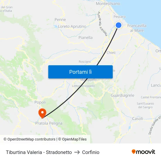 Tiburtina Valeria - Stradonetto to Corfinio map