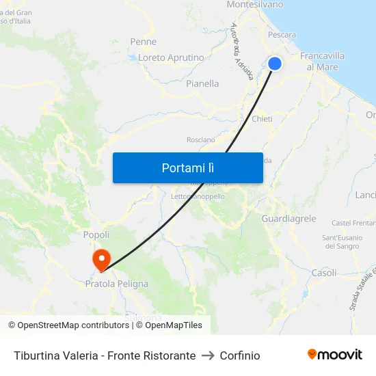 Tiburtina Valeria - Fronte Ristorante to Corfinio map