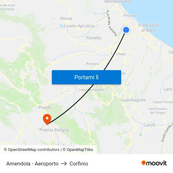 Amendola - Aeroporto to Corfinio map