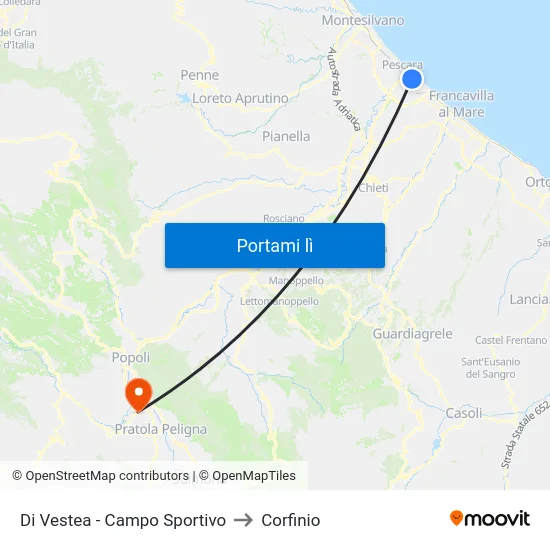 Di Vestea - Campo Sportivo to Corfinio map