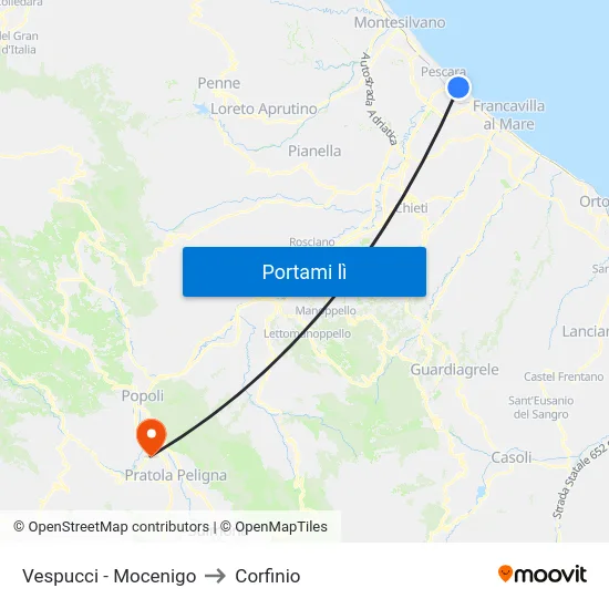 Vespucci - Mocenigo to Corfinio map