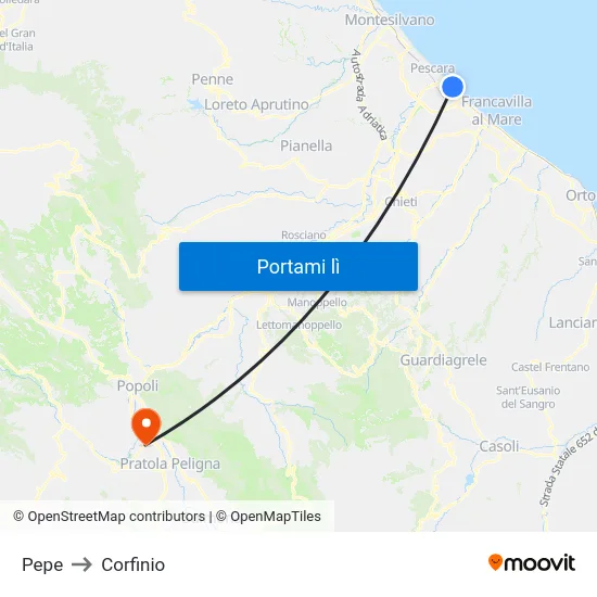 Pepe to Corfinio map