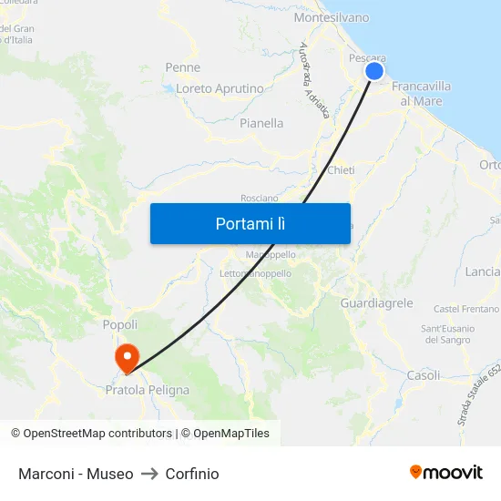 Marconi - Museo to Corfinio map