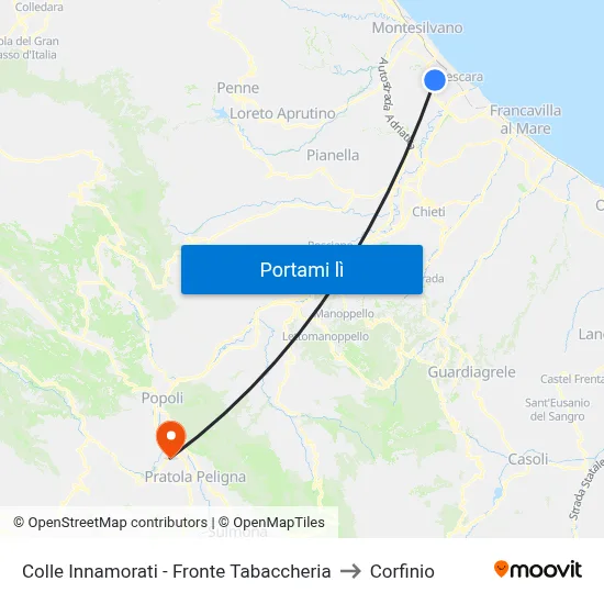 Colle Innamorati - Fronte Tabaccheria to Corfinio map