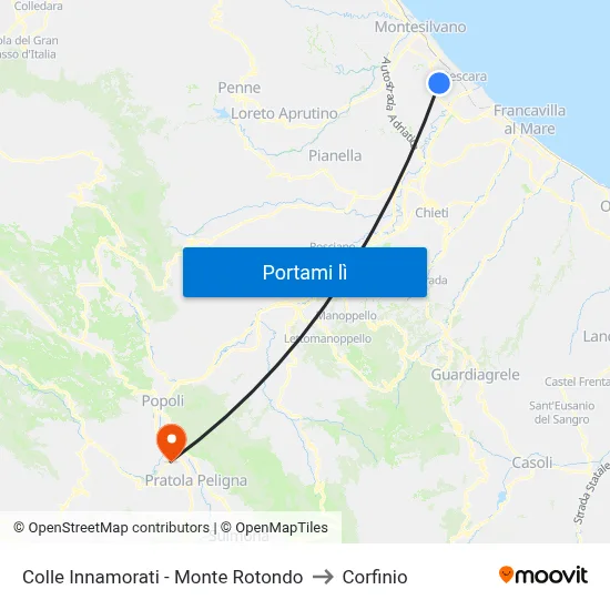 Colle Innamorati - Monte Rotondo to Corfinio map