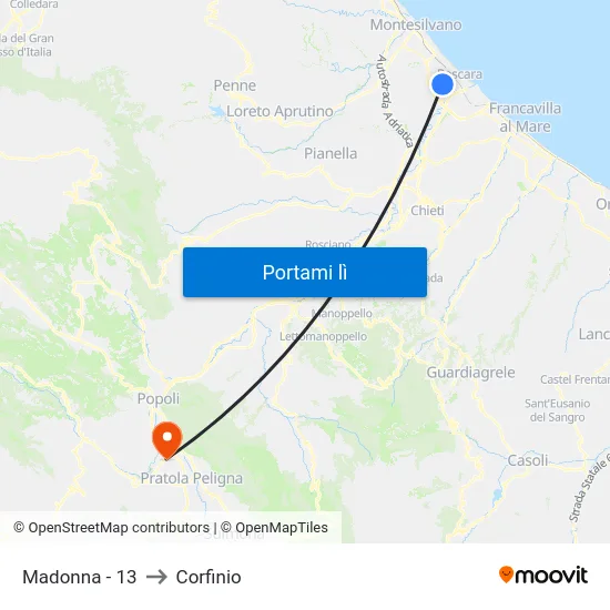 Madonna - 13 to Corfinio map