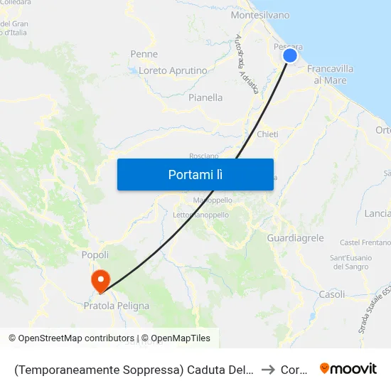(Temporaneamente Soppressa) Caduta Del Forte - Chieti to Corfinio map