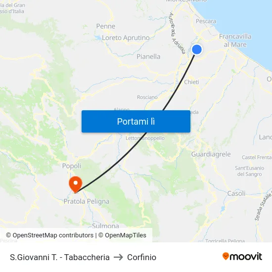 S.Giovanni T. - Tabaccheria to Corfinio map